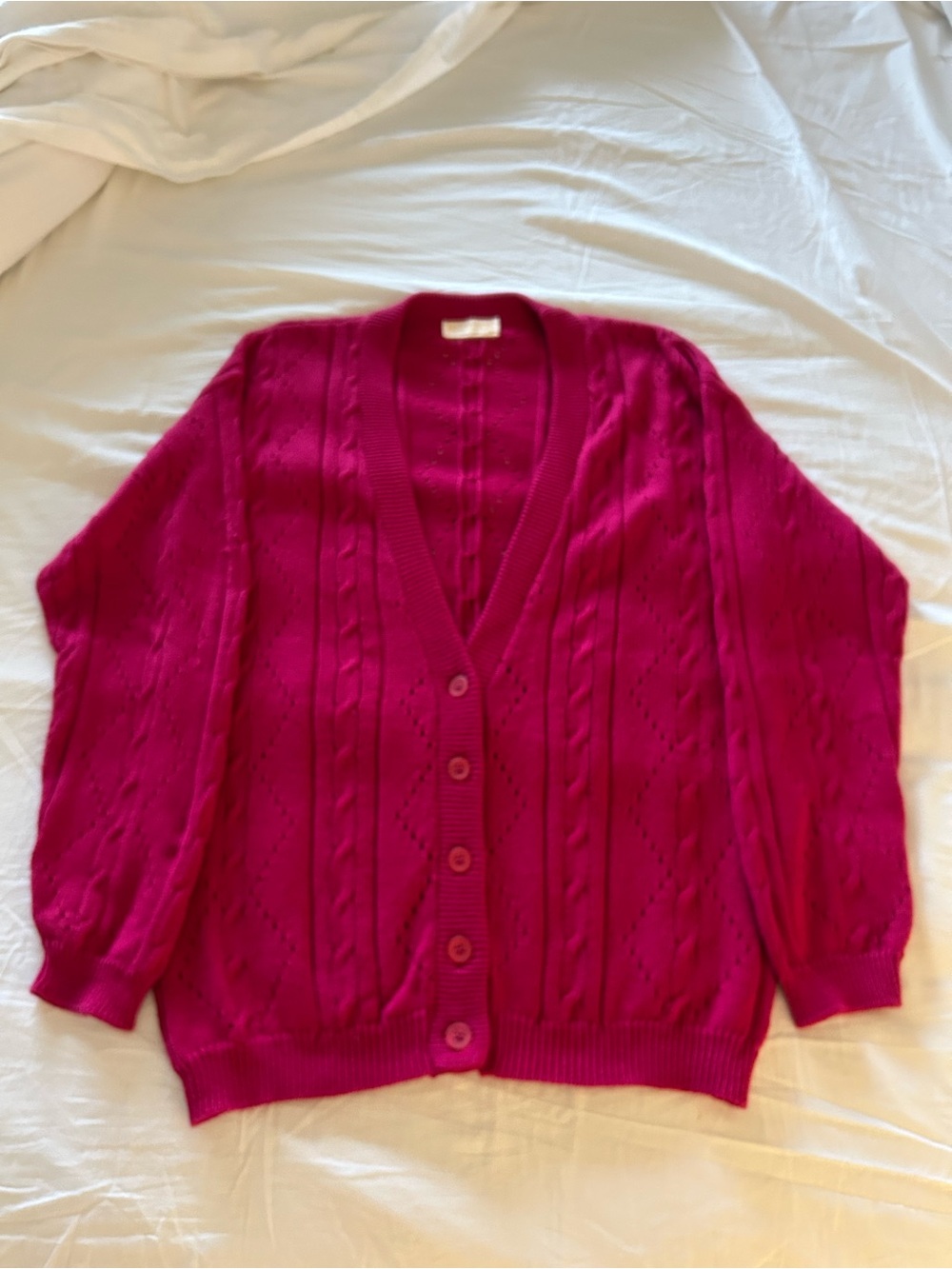 Women’s Pendleton, Cable Knit Button Front Cardigan Sweater - Fuchsia